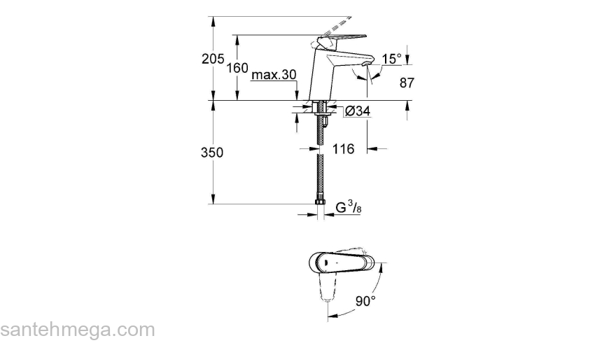 GROHE 2338220E Eurodisc Cosmopolitan Смеситель однорычажный, гладкий корпус, с энергосберегающим картриджом (подача холодной воды при центральном расположении рычага). Фото