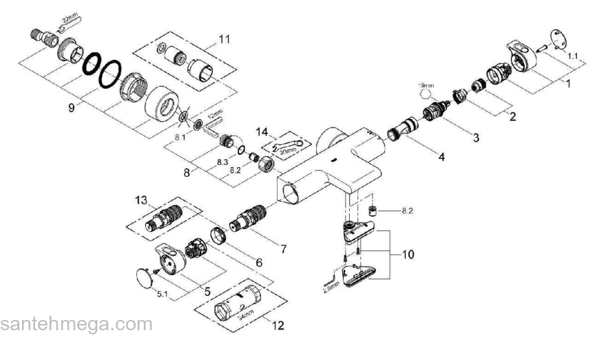 Термостатический смеситель для ванны GROHE Grohtherm 2000 34174001. Фото