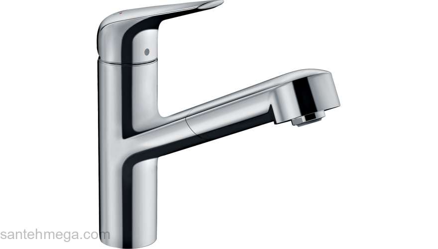 Кухонный смеситель Hansgrohe Focus M42, однорычажный с вытяжным изливом 71814000, хром. Фото