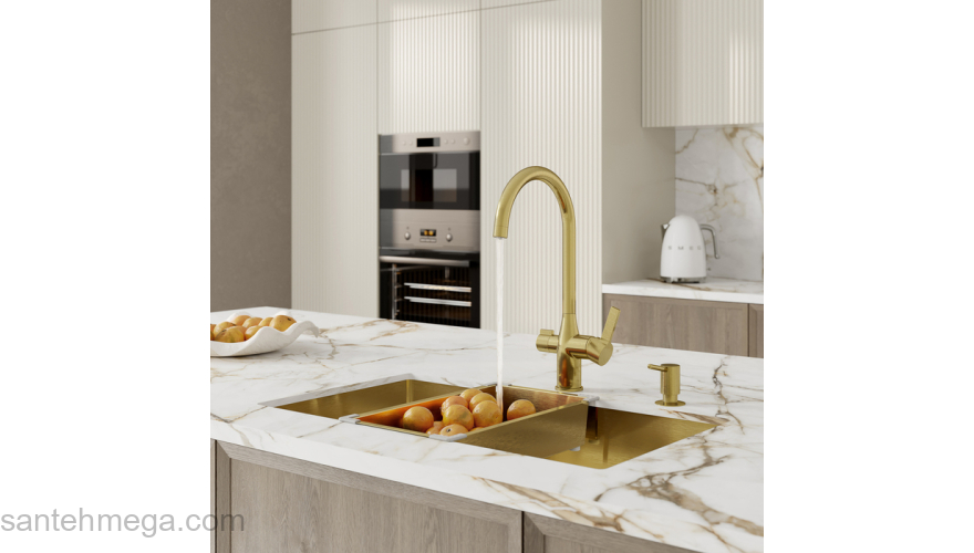 Смеситель для кухни с каналом для фильтрованной воды матовое золото Pure IDDIS PURMGFJi05. Фото