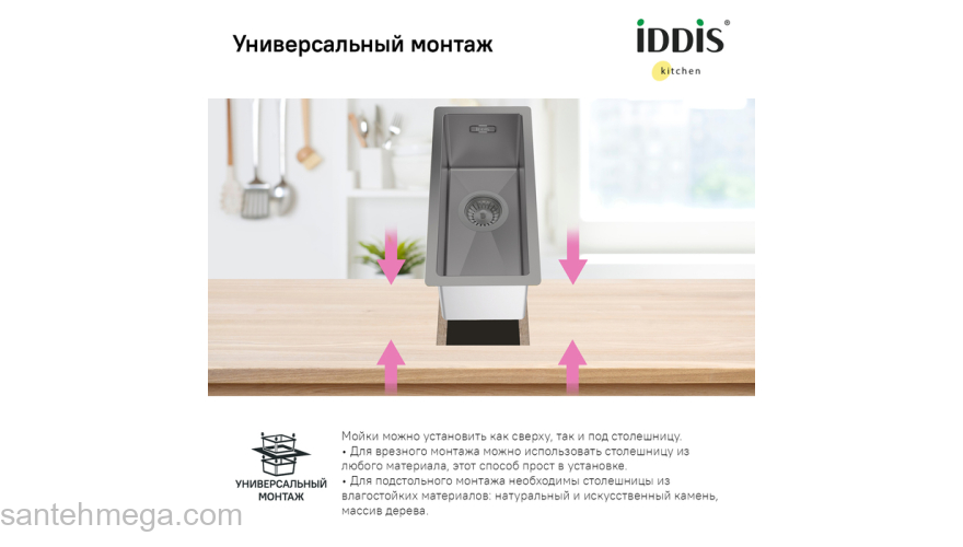 Мойка нерж. сталь универсального монтажа графит 210*440  Edifice IDDIS EDI21G0i77. Фото