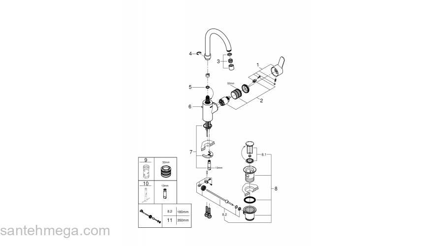 Смеситель однорычажный для раковины GROHE 23043003 Eurostyle Cosmopolitan с высоким изливом, хром. Фото