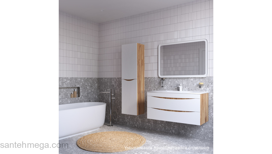 Тумба подвесная 100 см белая/золотистый дуб Cloud IDDIS CLO10Y0i95 подходит ум. 0131000i28. Фото