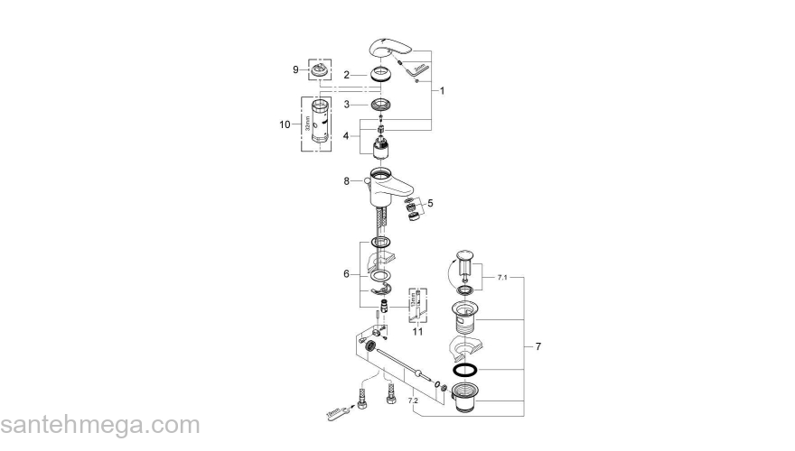 GROHE 23262000 Euroeco Смеситель для раковины со сливным гарнитуром. Фото