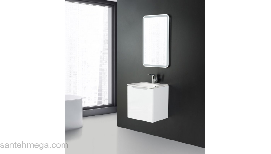 Тумба под раковину подвесная левосторонняя BELBAGNO ETNA-500-1A-SO-BL-P-L Bianco Lucido. Фото