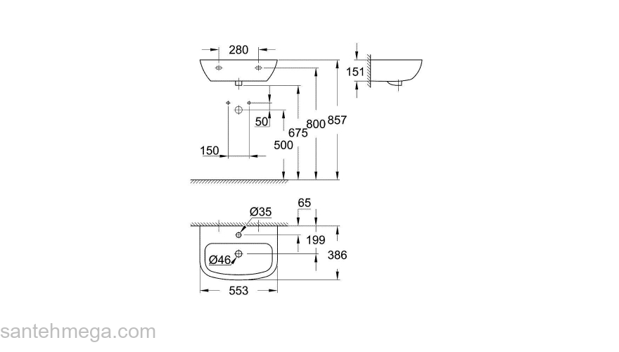 Раковина подвесная GROHE Bau Ceramic 55х39 39440000. Фото