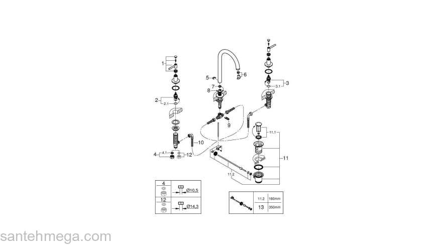 GROHE 20009003 Atrio New Смеситель двухвентильный для раковины на 3 отверстия, монтаж на бортик, размер M. Фото