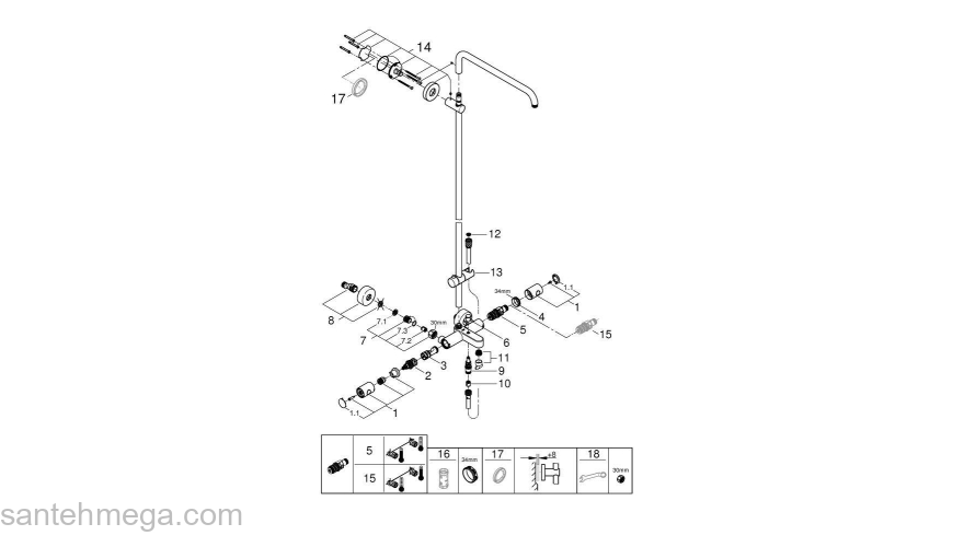 GROHE 26243000 Euphoria Душевая система с термостатом для ванны без верхнего и ручного душей. Фото