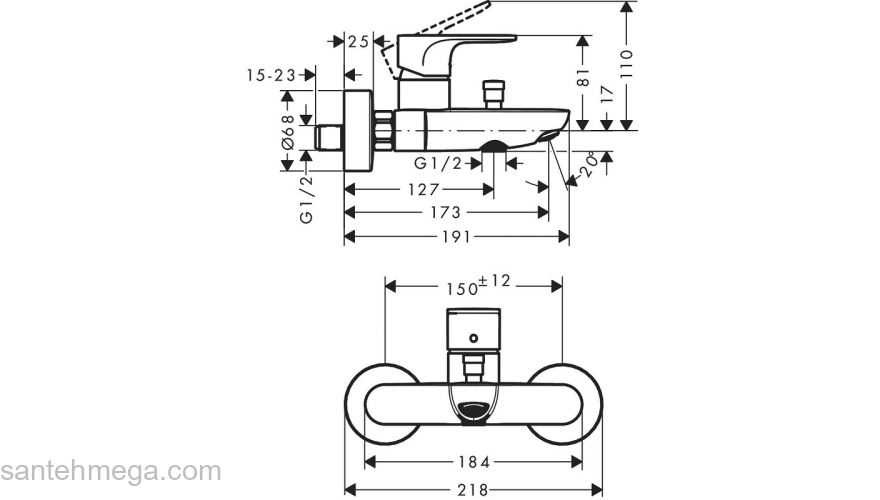 72440670 HANSGROHE  Rebris S смеситель для ванны, матовый черный. Фото