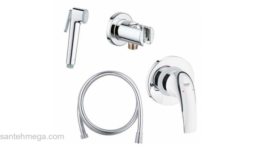 GROHE 29328000 BauFlow Готовый комплект для гигиен душа: встраиваемый смеситель, гигиен душ со шлангом и держателем, хром. Фото