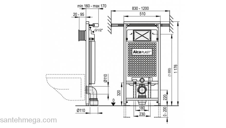 Система инсталляции для унитазов AlcaPlast Jadromodul A102/1200. Фото