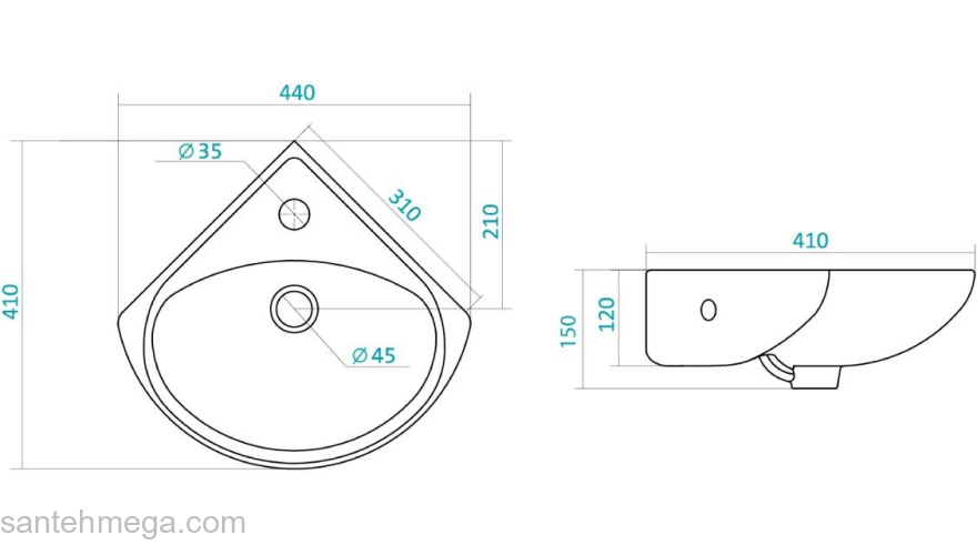 Умывальник угловой SANTEK Ирис 44х41 1.WH11.0.514. Фото