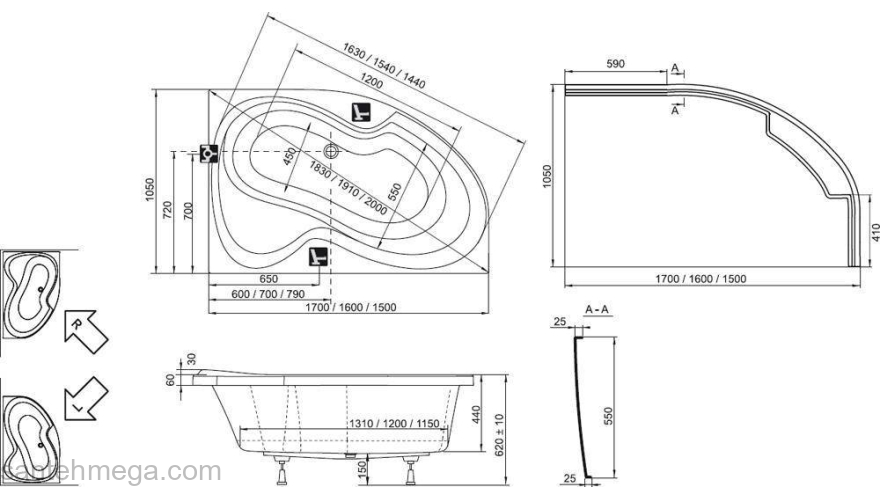 Ванна RAVAK Rosa II 150x105 CJ21000000 правая. Фото