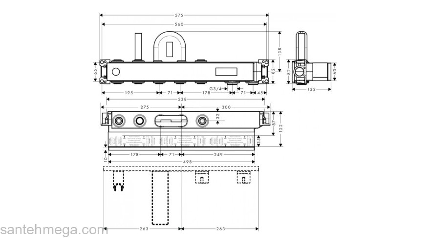 Скрытая часть Hansgrohe RainSelect для ванны с 2 потребителями 15314180. Фото