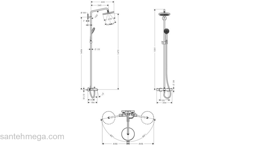 Душевая система Hansgrohe Croma 220 Showerpipe 27223000. Фото