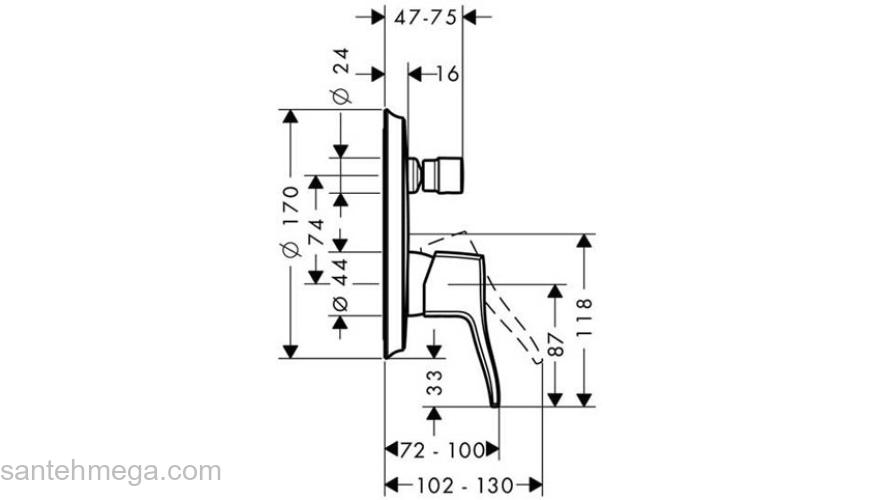 Смеситель для ванны Hansgrohe Metris Classic 31485000. Фото