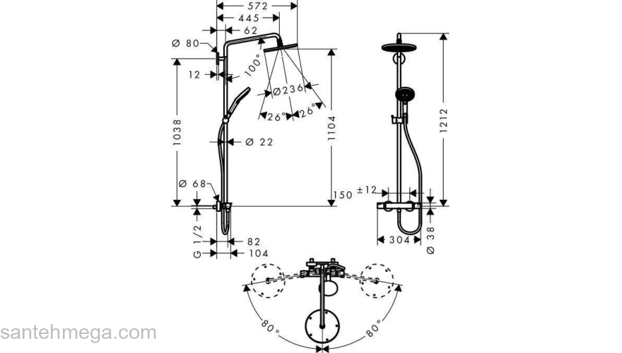 Душевая система HANSGROHE Raindance Select Ecosmart Showerpipe 240 27116000. Фото