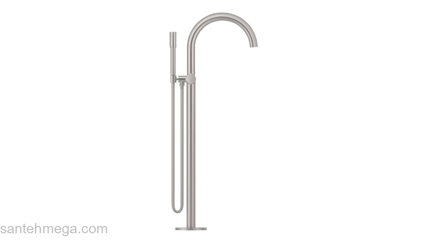 GROHE 32653DC3 Atrio New Смеситель однорычажный для ванны, напольный монтаж, ручной душ с держателем, шланг, СуперСталь (без встроенной части, комплект верхней монтажной части для 45 984). Фото