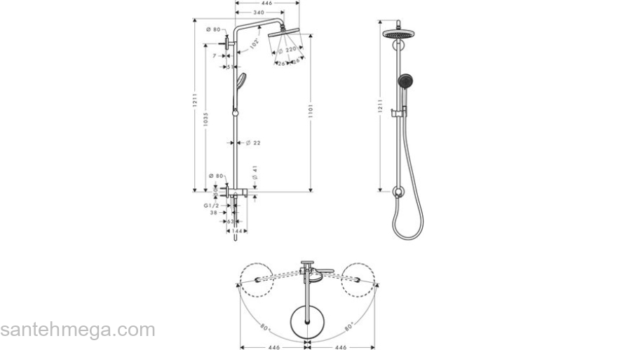 Душевая система Hansgrohe Croma 220 Showerpipe 27224000. Фото