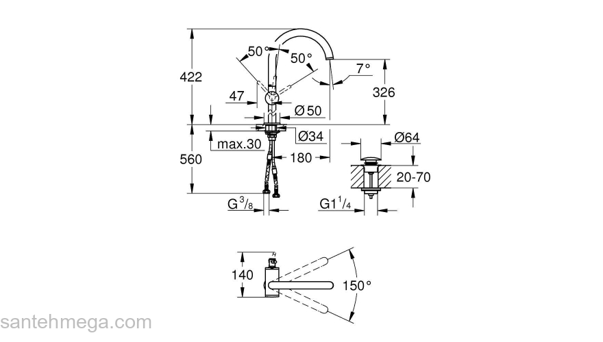 GROHE 32647AL3 Atrio New Смеситель однорычажный для свободностоящих раковин, размер XL, Графит. Фото