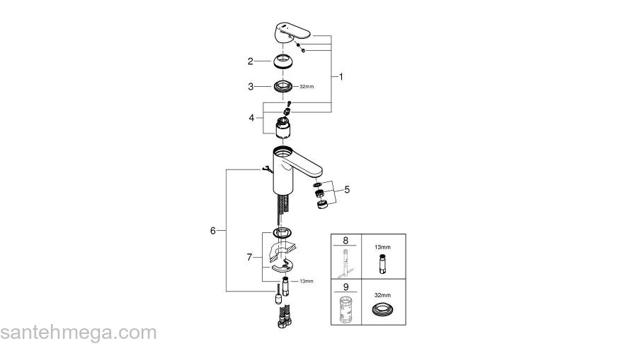 GROHE 2339700E Eurosmart Cosmopolitan Смеситель для раковины с цепочкой, средний излив, с энергосберегающим картриджем - подача холодной воды при центральном положении рычага. Фото