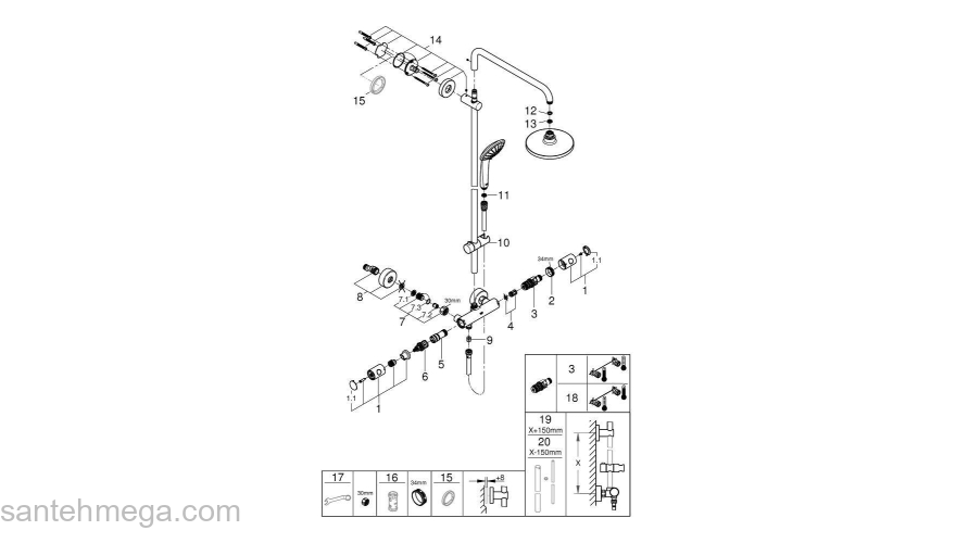 GROHE 27615000 Euphoria Душевая система с термостатом для душа 450 мм, EcoJoy™. Фото