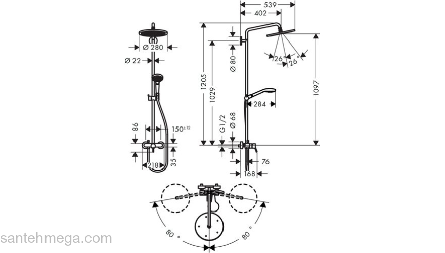 Душевая система Hansgrohe Croma Select 280 Air 1jet Showerpipe 26791000. Фото