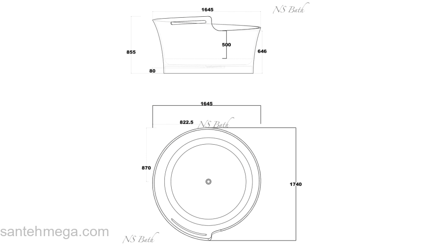 Ванна из литьевого мрамора NS BATH NSB-16174. Фото