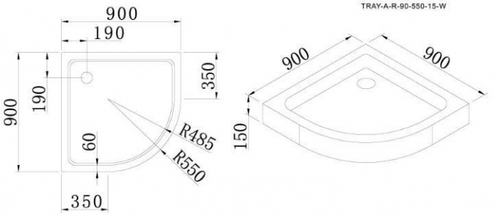 Душевой поддон акриловый CEZARES TRAY-A-R-90-550-15-W-W0. Фото