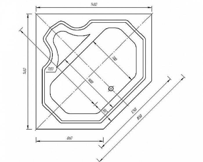 Ванна АКВАТЕК Лира 150х150 без гидромассажа. Фото