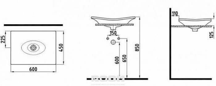 Раковина на столешницу BIEN Lotus 600х450 LTLU06001FD0W3000. Фото