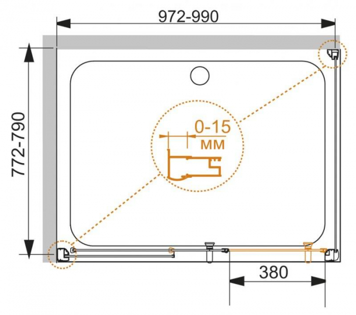 Душевой угол CEZARES Pratico PRATICO-AH-1-100/80-P-Cr. Фото