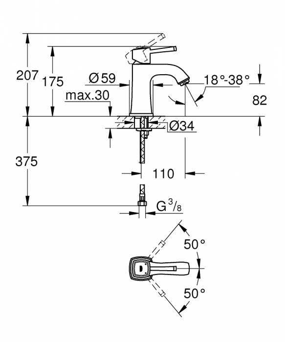 Смеситель для раковины GROHE Grandera 23310IG0. Фото