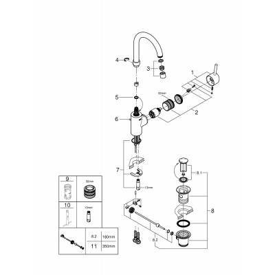 Смеситель однорычажный для раковины GROHE 32629002 Concetto с высоким изливом, хром. Фото