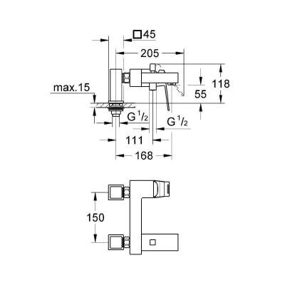 Смеситель для ванны GROHE Eurocube 23143000. Фото
