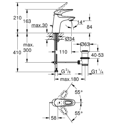 GROHE 23564003 Eurostyle 2015 Смеситель для ракоивны со сливным гарнитуром. Фото