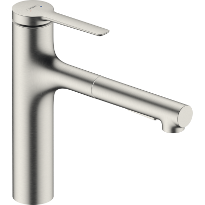 Смеситель для кухни Hansgrohe Zesis M33 74801800 с вытяжным душем, цвет сталь. Фото