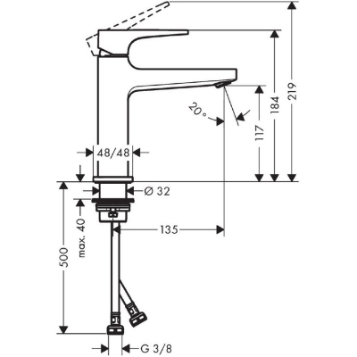 Смеситель для раковины Hansgrohe Metropol 110 со сливным клапаном Push-Open 32507670 матовый черный. Фото