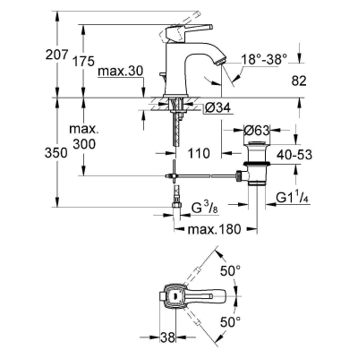 GROHE 23303GL0 Grandera Смеситель однорычажный для раковины со сливым гарнитуром. Фото