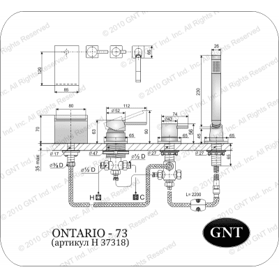 Врезной смеситель для ванны GNT Ontario-73. Фото