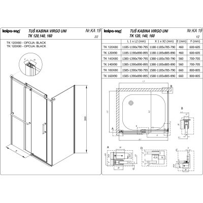 Душевой угол KOLPA-SAN Virgo TK 120x80 Black. Фото