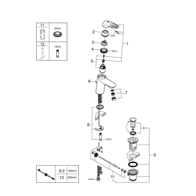 GROHE 23374003 Eurostyle 2015 Смеситель для раковины со сливным гарнитуром, с энергосберегающим картриджем - подача холодной воды при центральном положении рычага. Фото