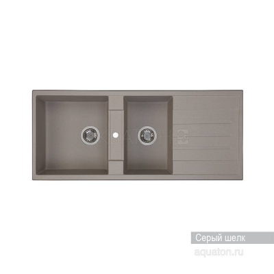 Мойка для кухни Акватон Торина прямоугольная с крылом и дополнительной чашей серый шелк 1A712032TR250. Фото