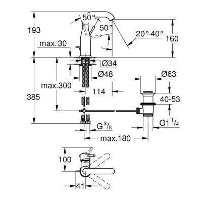 GROHE 23462DA1 Essence+ Смеситель однорычажный для раковины U-излив, сливной гарнитур. Фото