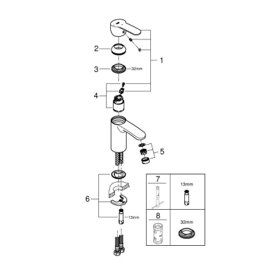 GROHE 2337320E Eurostyle Cosmopolitan Смеситель для раковины, гладкий корпус, с энергосберегающим картриджем - подача холодной воды при центральном положении рычага. Фото