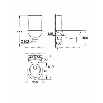 Унитаз напольный безободковый GROHE Bau Ceramic 39349000. Фото