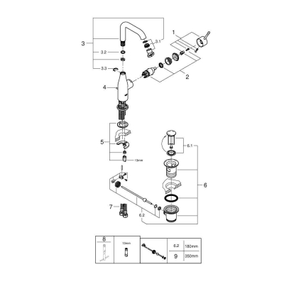 GROHE 32628EN1 Essence+ Смеситель для раковины с высоким изливом, сливной гарнитур. Фото