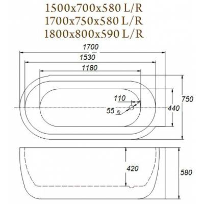 Ванна акриловая BELBAGNO BB11-1700. Фото