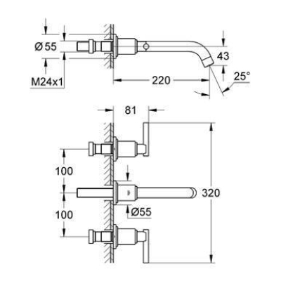 Смеситель для раковины GROHE Atrio Jota 20386000 (внешняя часть). Фото