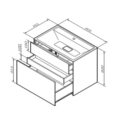 База под раковину подвесная 80 см, 3 ящика, элегантный серый AM.PM Inspire 2.0 M50AFHX0803EGM. Фото